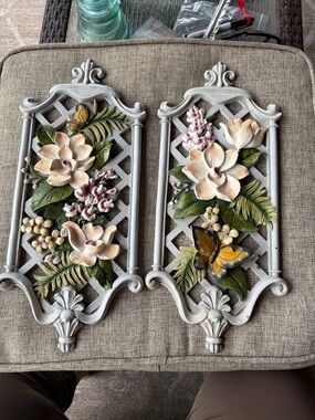 Vintage Garden Path Floral Resin Wall Art Set of 2 touch of class butterfly